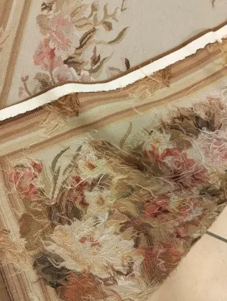 Tappeto Aubusson lana floreale marrone rosa