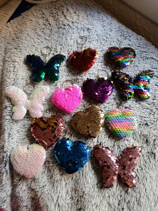 Llaveros Corazón y Mariposa Lentejuelas