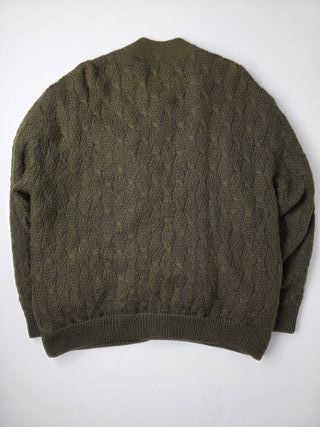 Green Knit Cardigan Vintage Suede Panel Wool Blend