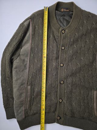 Green Knit Cardigan Vintage Suede Panel Wool Blend