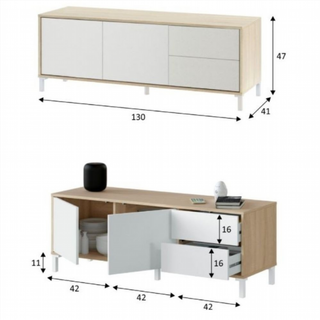 Mesa Tv 130 Cm 2 Puertas 2 Cajones. Blanco Artik/
