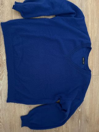 Jersey punto azul cuello pico del Shein