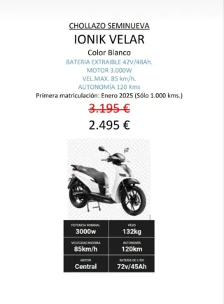 Moto Eléctrica Ionik Velar Blanca