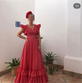 Traje Flamenca Rojo Lunares Blancos