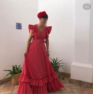 Traje Flamenca Rojo Lunares Blancos