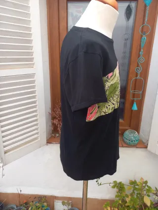 Camiseta Hawaiana Negra Manga Corta Hombre