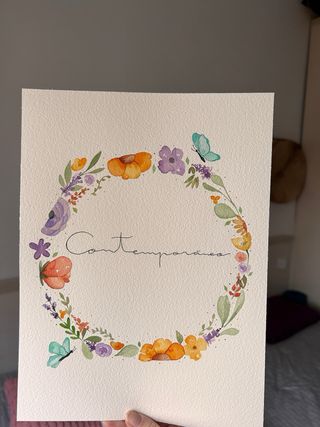 Acuarelas personalizadas con letra, corona flores.