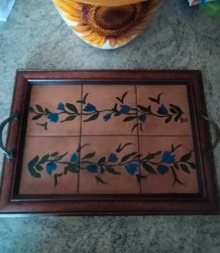 Vassoio legno dipinto a mano con fiori