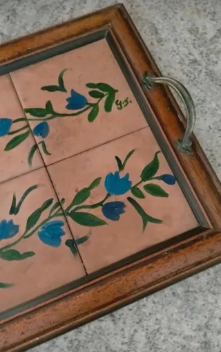 Vassoio legno dipinto a mano con fiori