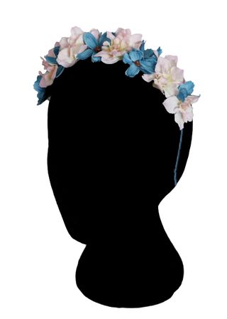 Diadema de flores, tocado azul y rosa
