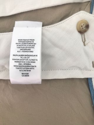 Pantalón Chino Ralph Lauren Hombre W34 L34 Crema