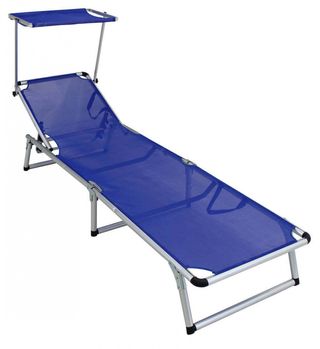 Lettino da Spiaggia Reclinabile Blu con Tettuccio