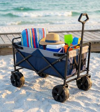 Carrello Spiaggia Pieghevole Acciaio e Tessuto Blu