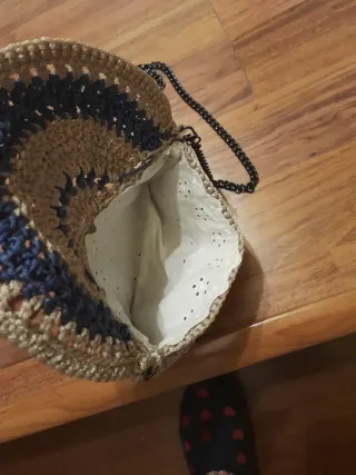 Borsetta uncinetto beige e blu