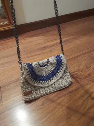 Borsetta uncinetto beige e blu