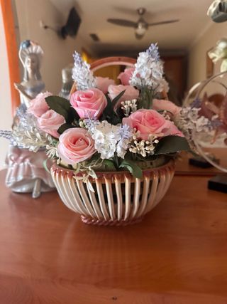 Jarrón Cerámica Ramo Flores Artificiales