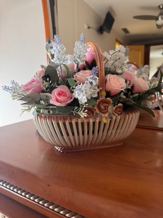 Jarrón Cerámica Ramo Flores Artificiales