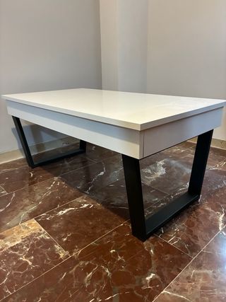 Mesa elevable blanca y gris grafito 1,10*60.