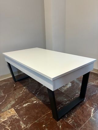 Mesa elevable blanca y gris grafito 1,10*60.