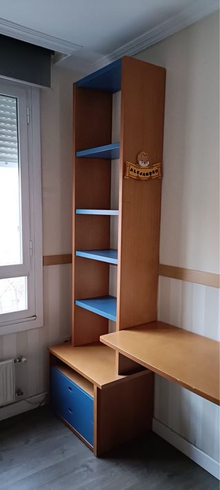 Cama juvenil con otra cama,escritorio y estantería