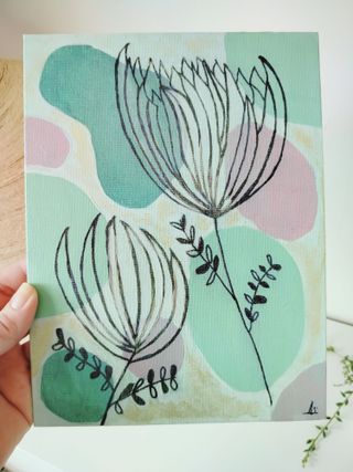 Pintura acrílica abstracto moderno flores. Decorac