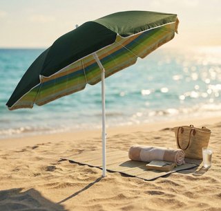 Ombrellone Spiaggia Inclinabile Telo in Cotone Ø2m