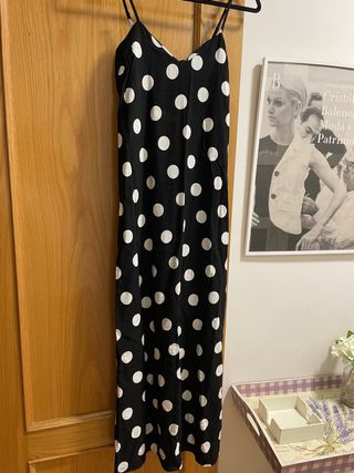 Vestido largo lunares blanco y negro