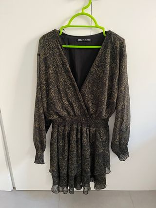 Vestido Zara Negro y Dorado