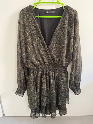 Vestido Zara Negro y Dorado