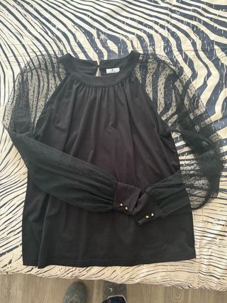 Top Fracomina Negro Transparente Lunares