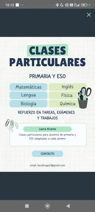 Clases particulares desde primaria hasta 3 eso