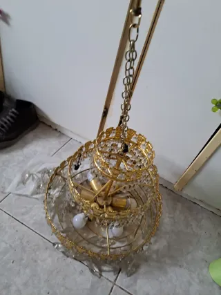 Lámpara araña dorada cristal