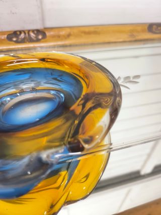 Cenicero Jarrón Vintage Cristal Azul Naranja