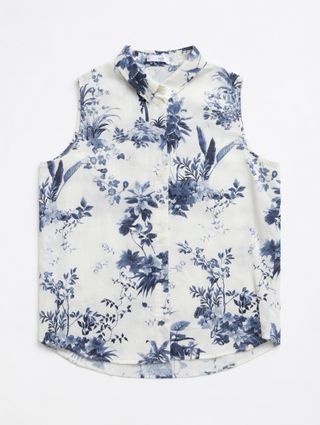 Camisa sin mangas MNG floral azul talla S