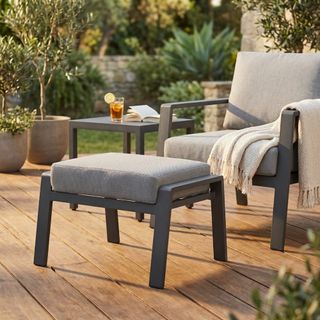 Poggiapiedi da Esterno Alluminio e Tessuto Grigio