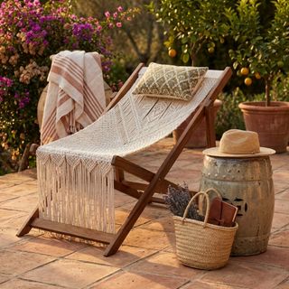 Sdraio Relax in Legno Seduta in Cotone Stile Boho