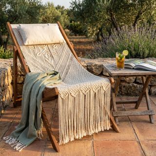 Sdraio Relax in Legno Seduta in Cotone Stile Boho