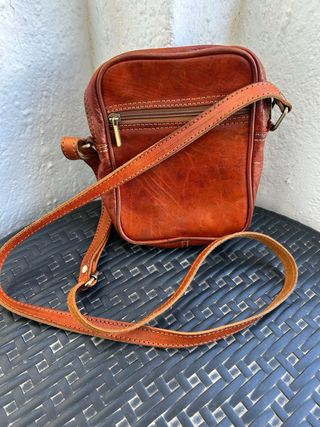 Tracolla da uomo in pelle sintetica marrone e arancione