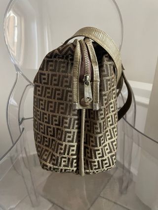 Borsa in stoffa vintage marrone e oro