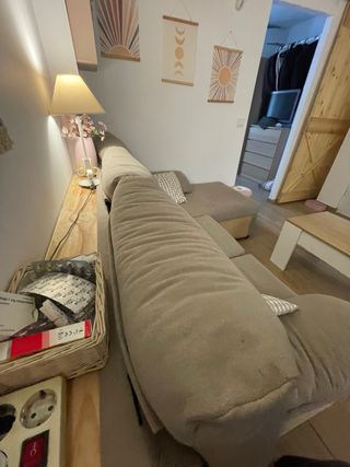 Sofá chaise longue beige 3 plazas