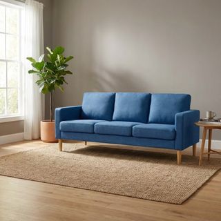 Divano 3 Posti Scandinavo in Tessuto Blu Comfort