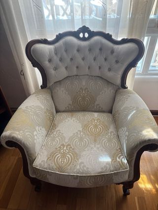 Sofá de 3 plazas beige y dorado