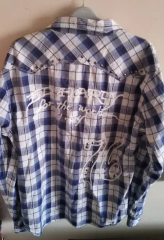 Camisa Ed Hardy Cuadros Azul Talla XL