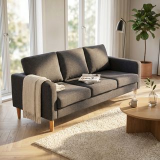 Divano 3 Posti in Tessuto Scandinavo Grigio Scuro