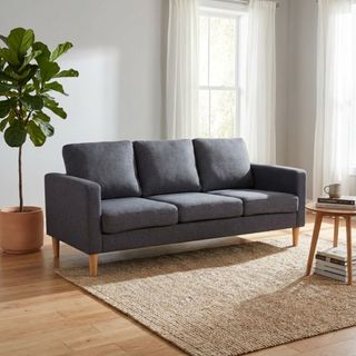 Divano 3 Posti in Tessuto Scandinavo Grigio Scuro