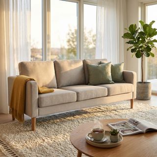 Divano 3 Posti Tessuto Scandinavo Beige 177x82 cm