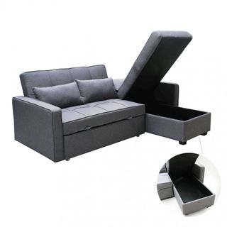 Divano Letto Penisola Tessuto Grigio Scuro 210 cm