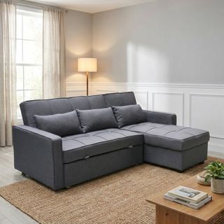 Divano Letto Penisola Tessuto Grigio Scuro 210 cm