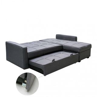 Divano Letto Penisola Tessuto Grigio Scuro 210 cm