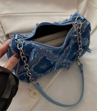 Borsa a spalla in denim con stelle